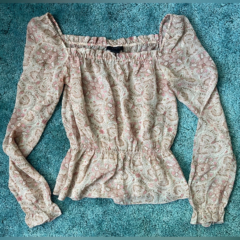 The Limited Silk Sheer Pink S Long Sleeve Cinched Top